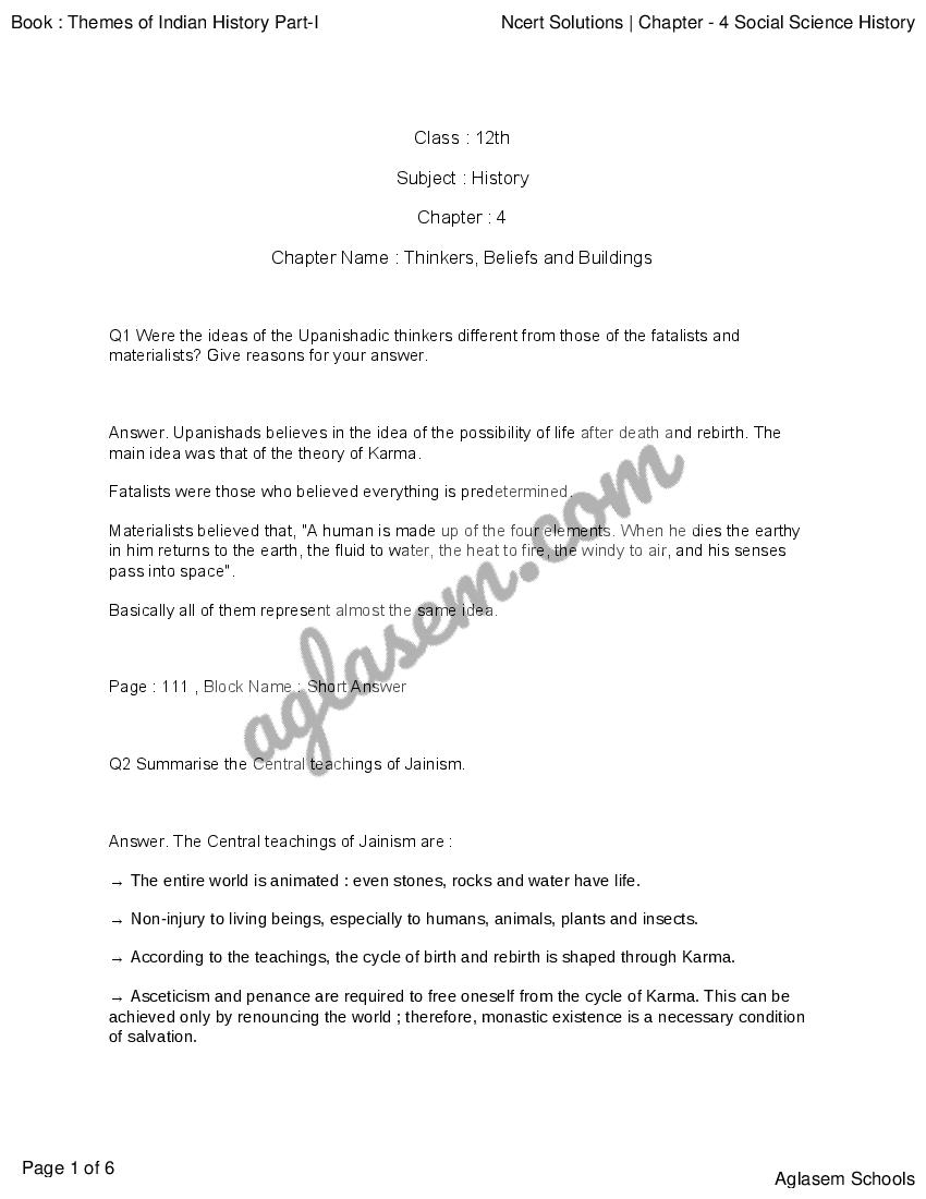 NCERT Solutions For Class 12 History Chapter 4 Thinkers Beliefs And 