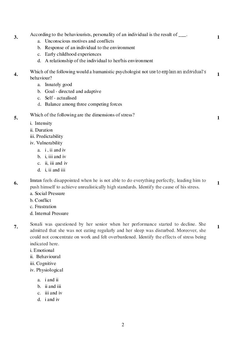 psychology class 12 term 2 sample paper with solution