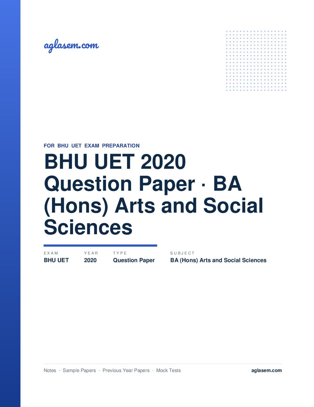BHU UET 2020 Question Paper BA (Hons) Arts and Social Sciences - Page 1 of 81