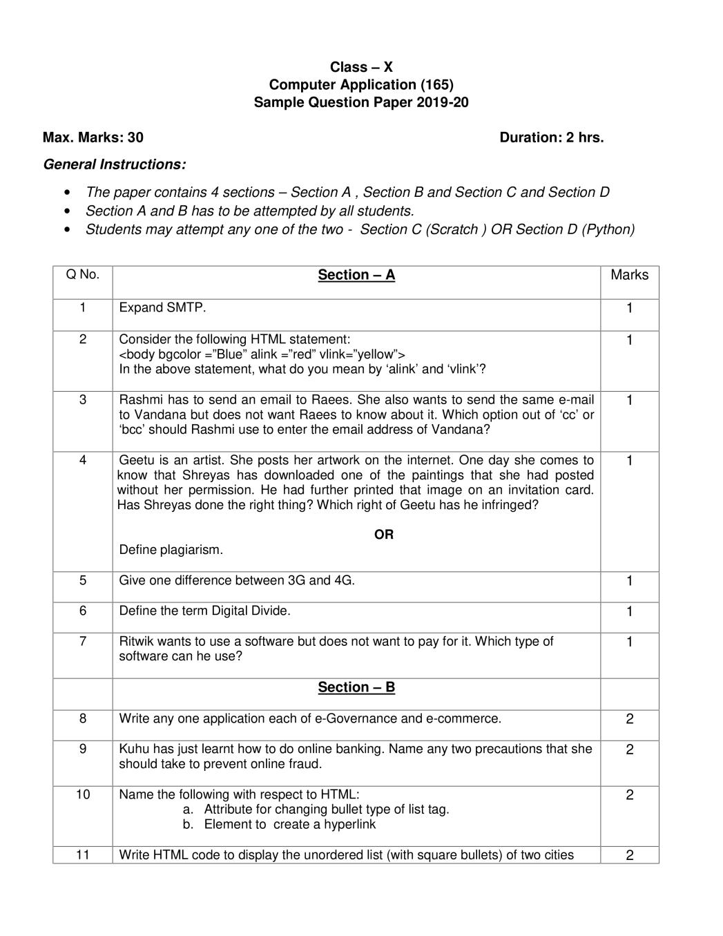 Cbse Class 10 Sample Paper 2020 For Computer Application Free Hot