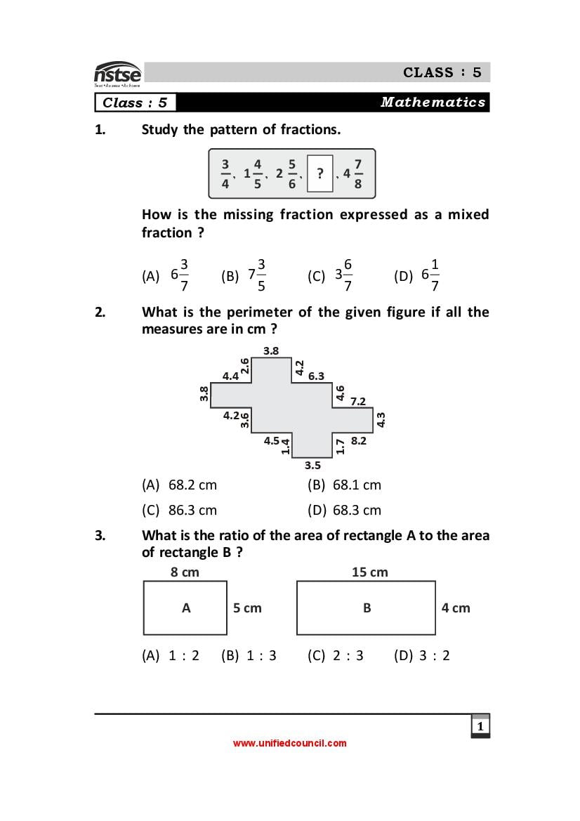 NSTSE Sample Paper Class 5 - Page 1