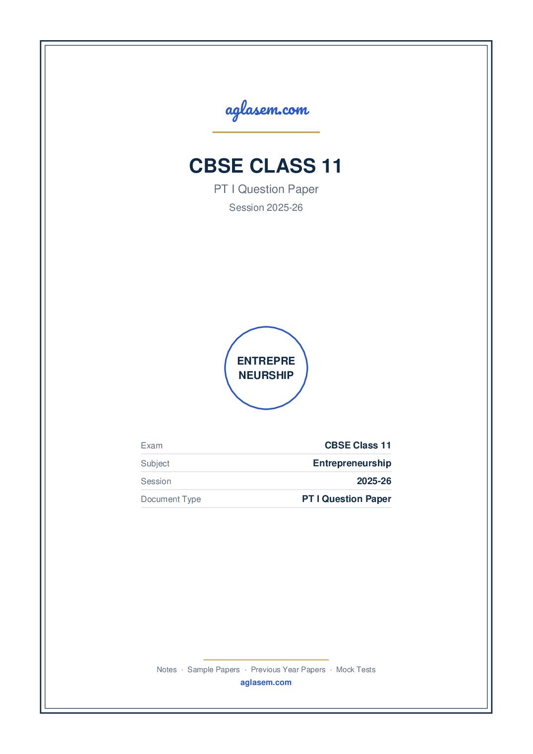 Class 11 PT I Question Paper 2025-26 Entrepreneurship - Page 1 of 3