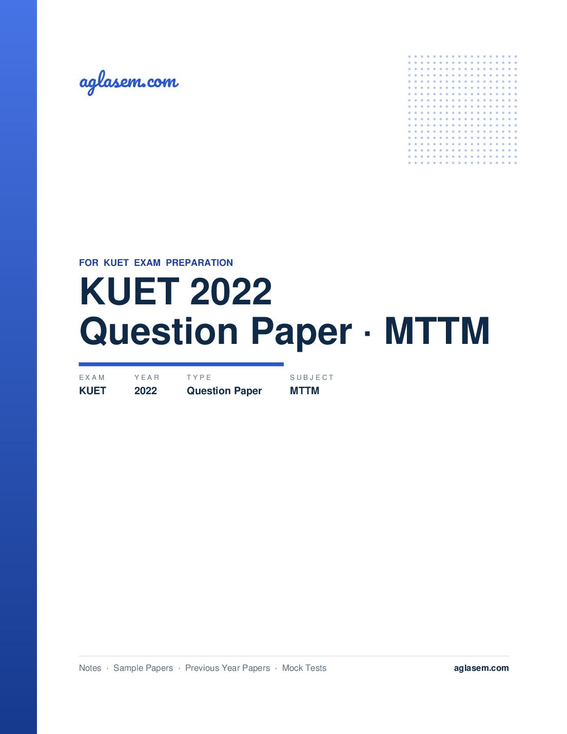 KUET 2022 Question Paper MTTM - Page 1 of 16