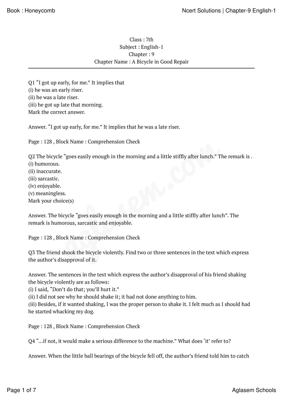 class 7 english honeycomb chapter 9 pdf