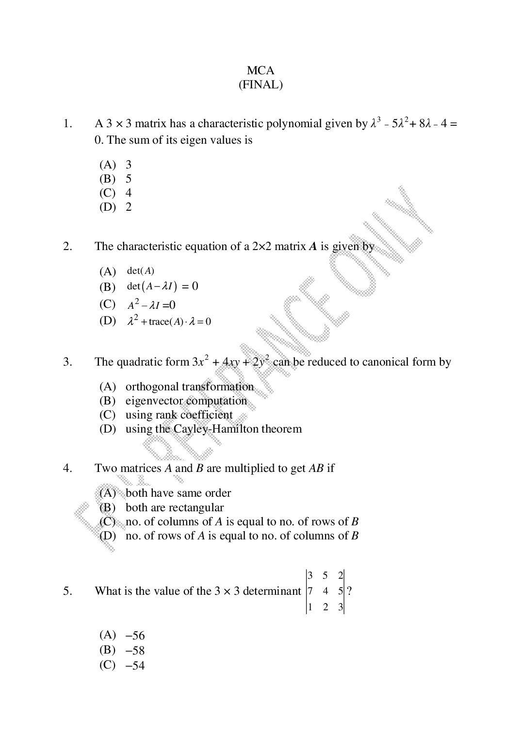 CUSAT CAT 2025 Question Paper MCA and MVoc SAD - Page 1 of 35