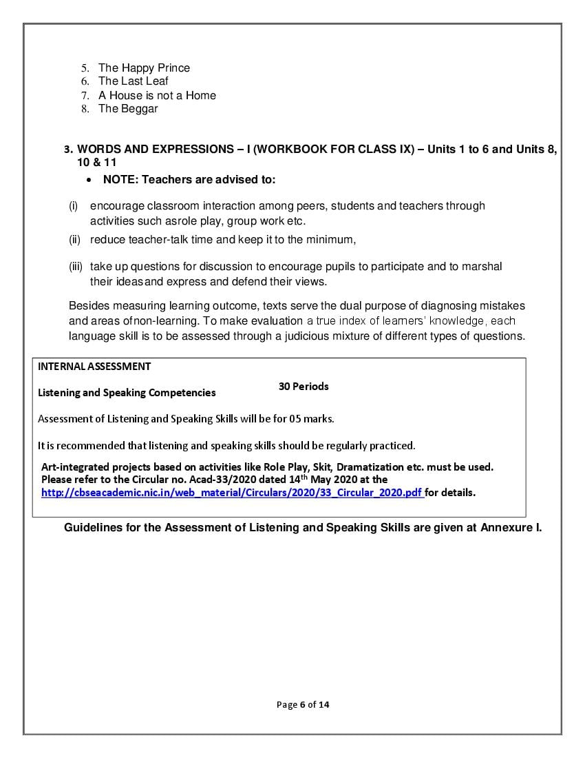 CBSE Class 9 English Syllabus 2024 (PDF) - Download Here