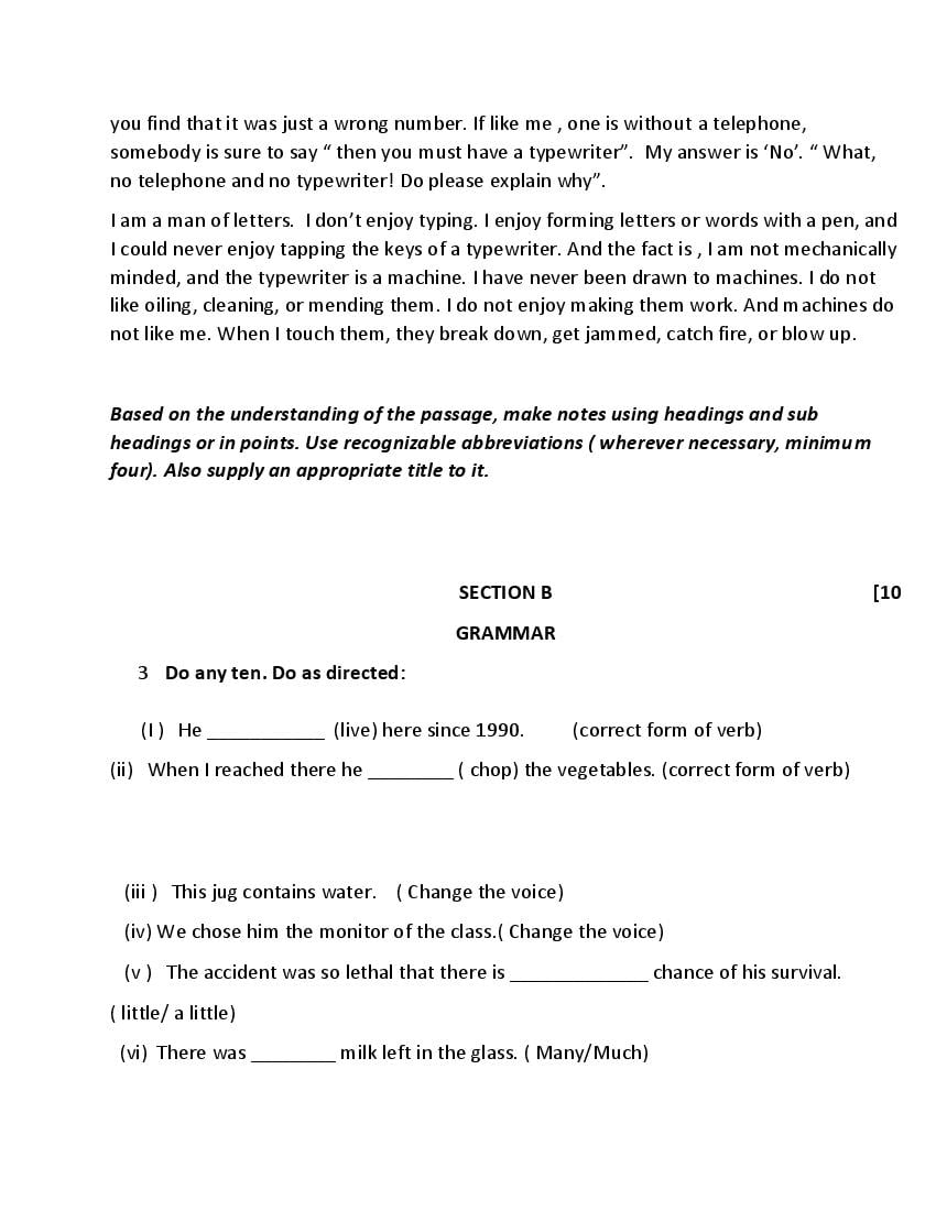 HBSE Class 11 English Core Sample Paper 2024 (PDF) HBSE 11th Model