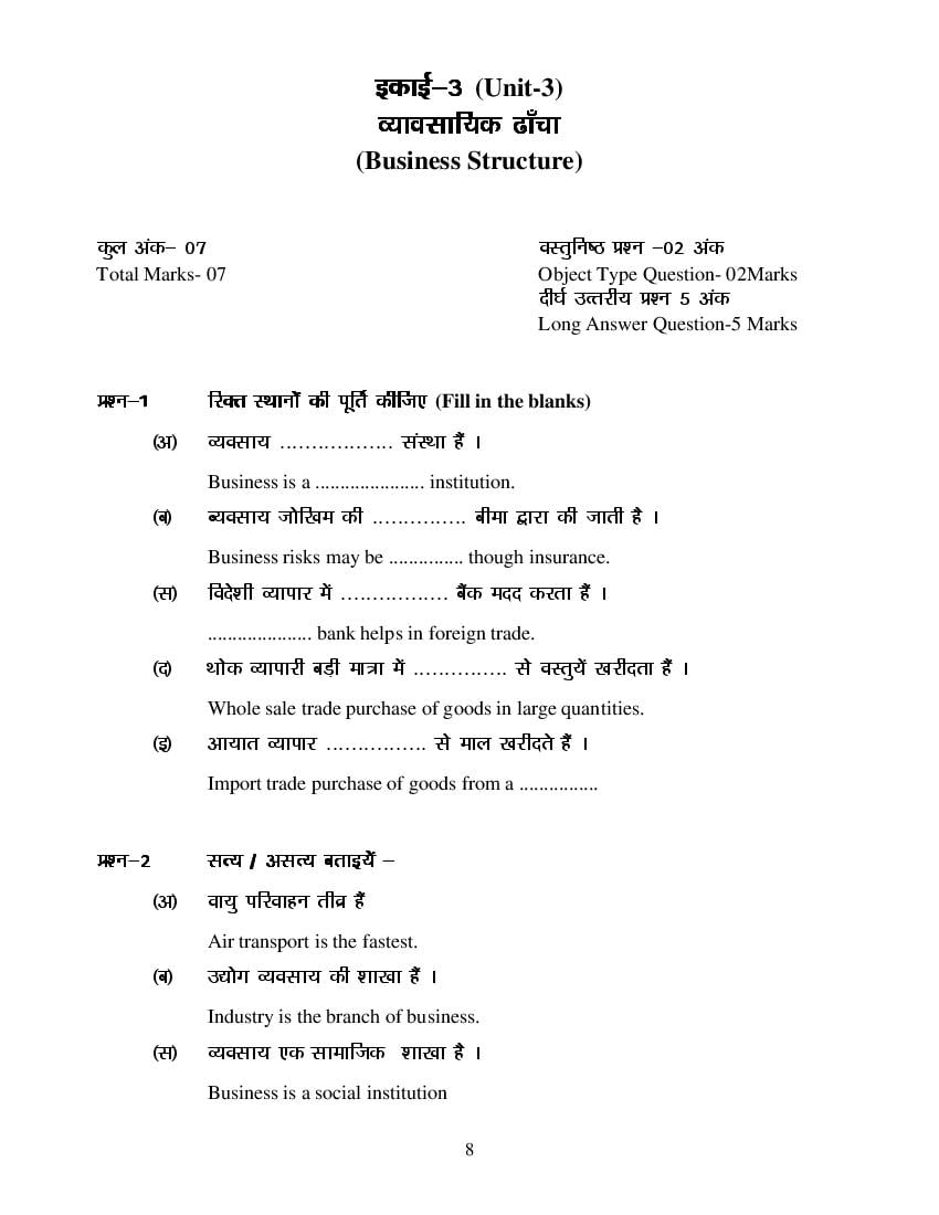 MP Board Class 11 Business Study Question Bank (PDF) – Important Questions