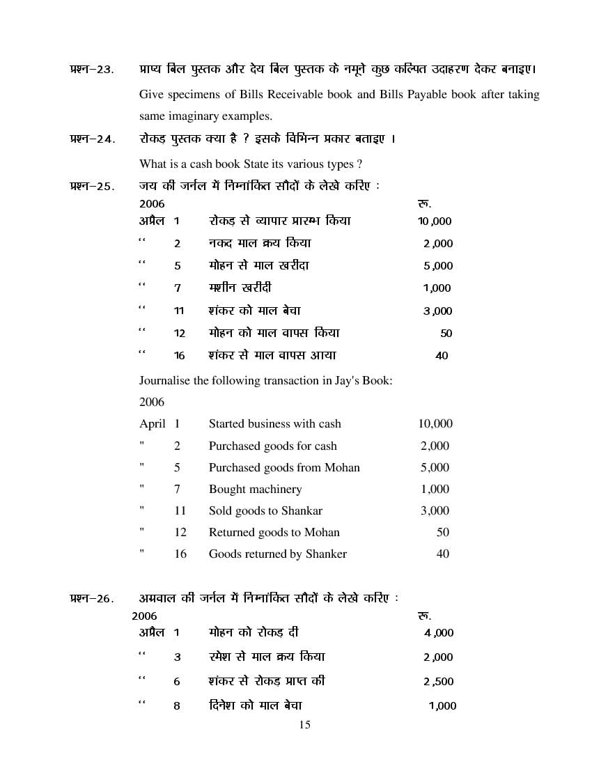 MP Board Class 11 Book Keeping & Accountancy Question Bank (PDF) – Important Questions