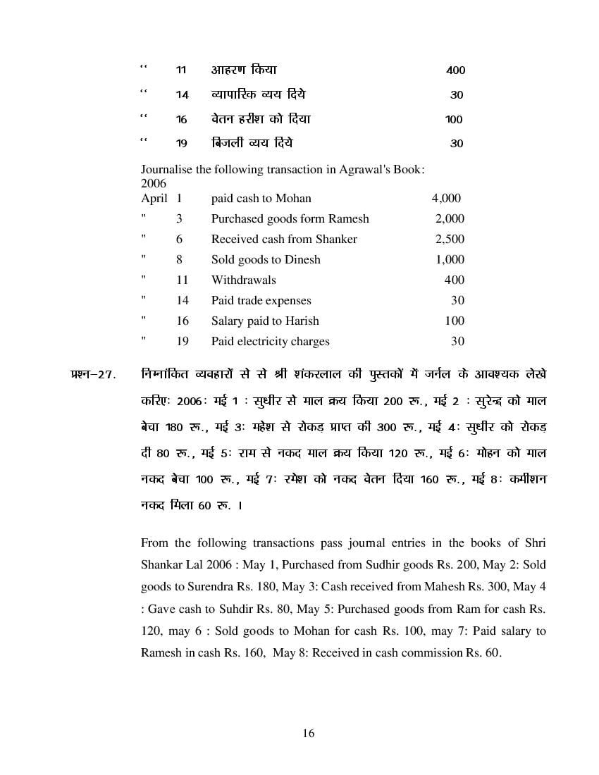 MP Board Class 11 Book Keeping & Accountancy Question Bank (PDF) – Important Questions