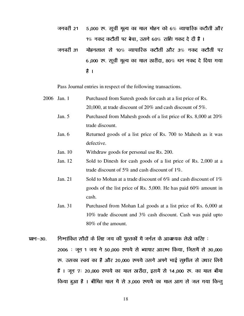MP Board Class 11 Book Keeping & Accountancy Question Bank (PDF) – Important Questions