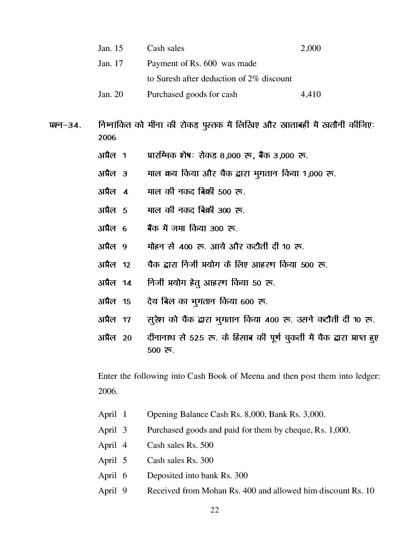 MP Board Class 11 Book Keeping & Accountancy Question Bank (PDF) – Important Questions
