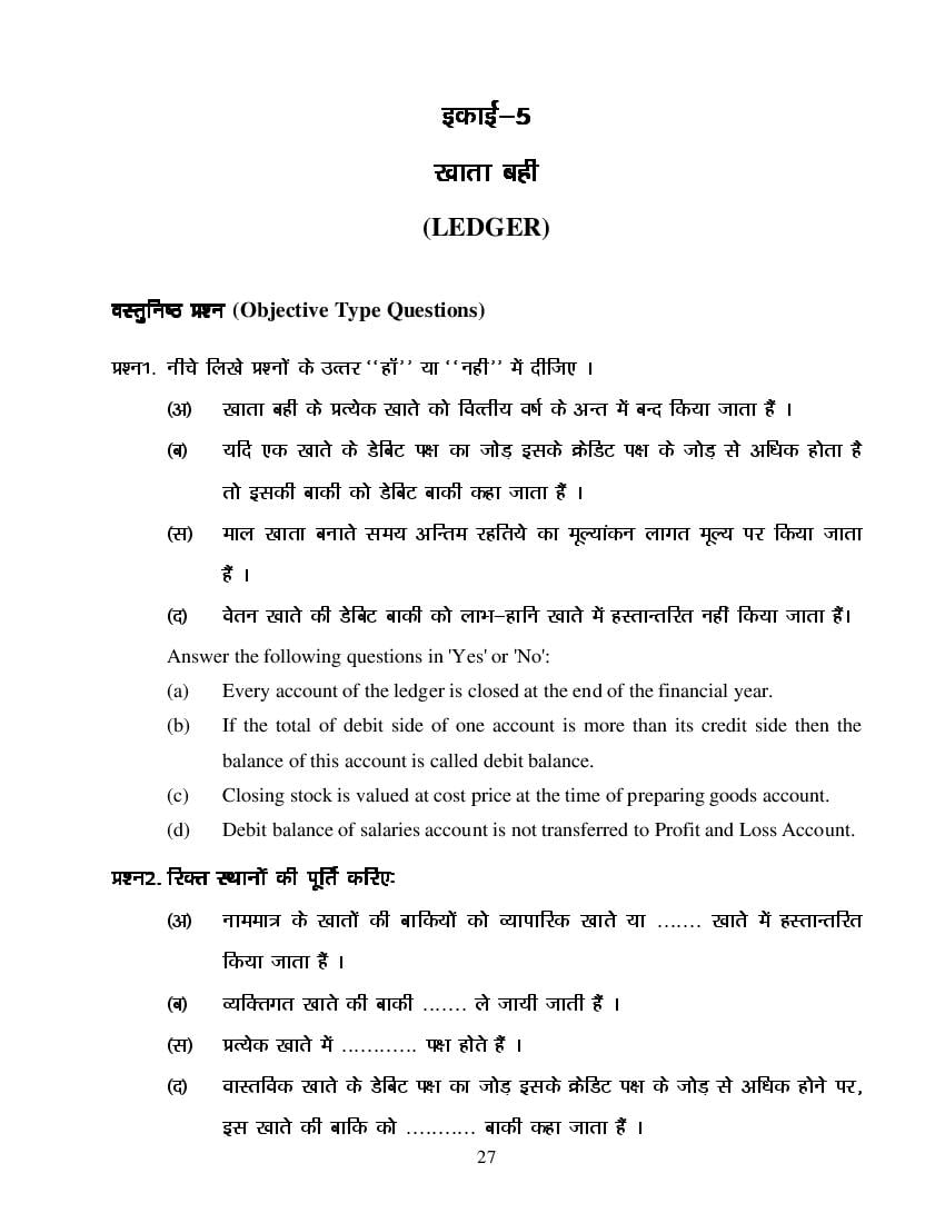 MP Board Class 11 Book Keeping & Accountancy Question Bank (PDF) – Important Questions