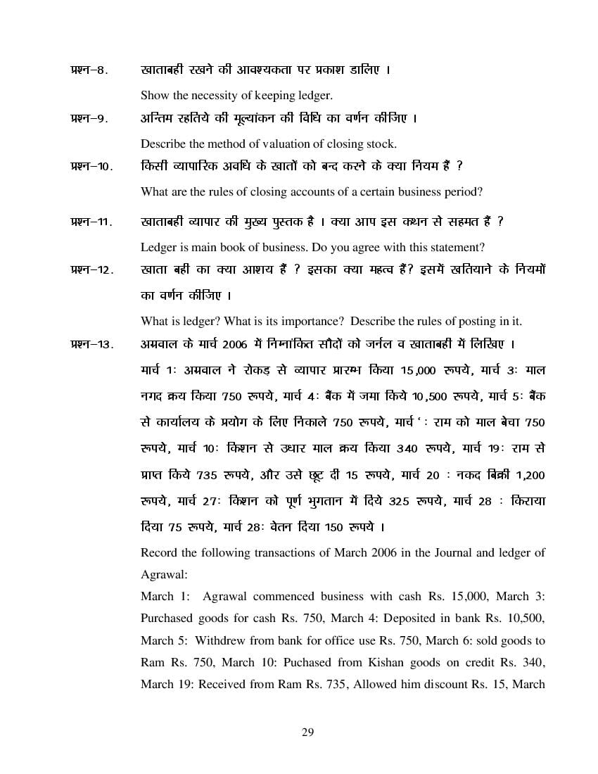 MP Board Class 11 Book Keeping & Accountancy Question Bank (PDF) – Important Questions