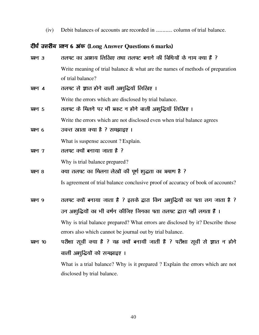 MP Board Class 11 Book Keeping & Accountancy Question Bank (PDF) – Important Questions