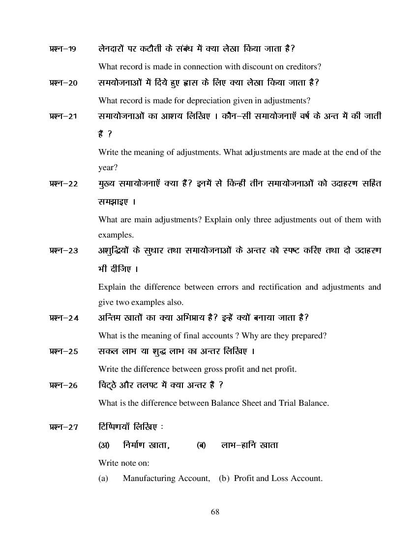 MP Board Class 11 Book Keeping & Accountancy Question Bank (PDF) – Important Questions