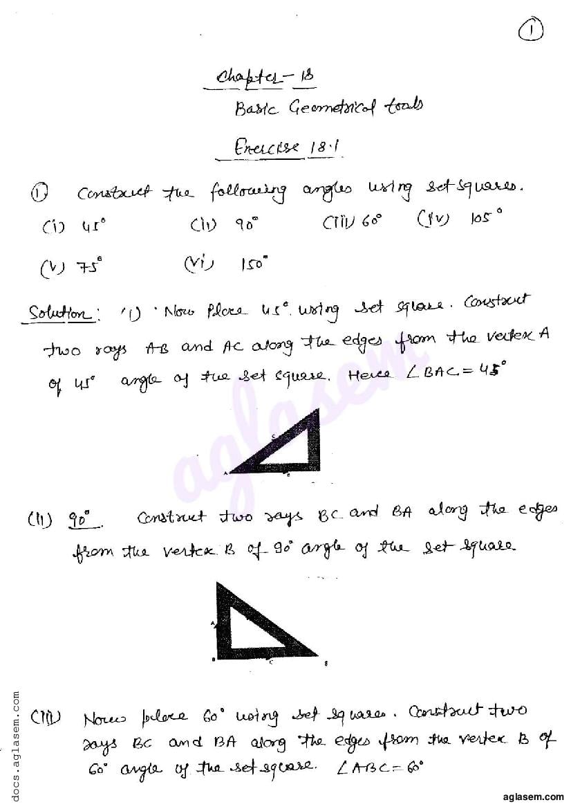 RD Sharma Solutions Class 6 Maths Chapter 18 Basic Geometrical Tools Exercise 18.1 - Page 1