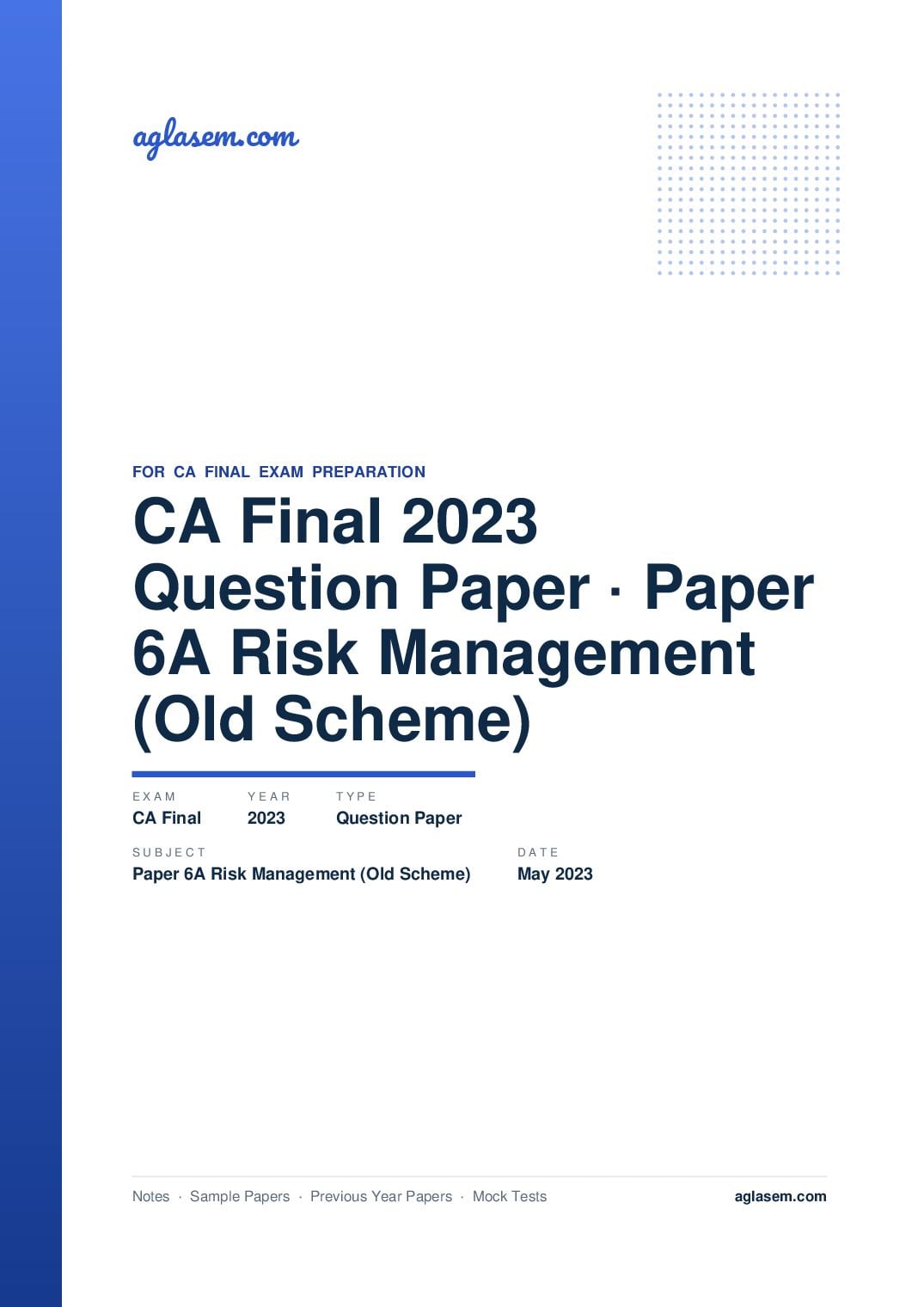 CA Final May 2023 Question Paper Paper 6A Risk Management (Old Scheme) - Page 1 of 25