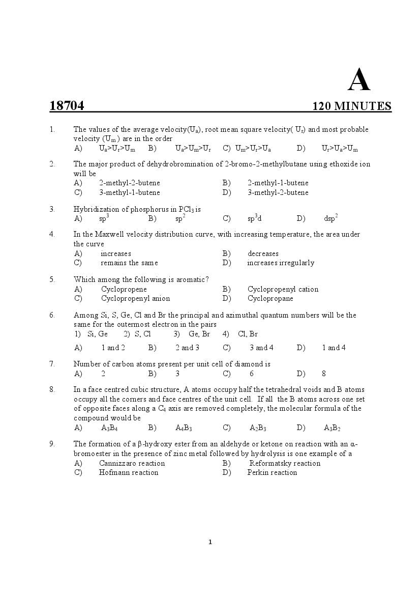 Kerala SET 2018 Jul Question Paper Chemistry - Page 1 of 17