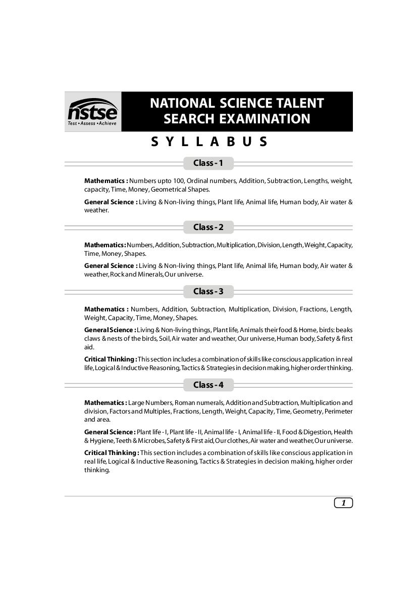 NSTSE Syllabus 2024 Download PDF National Level Science Talent 