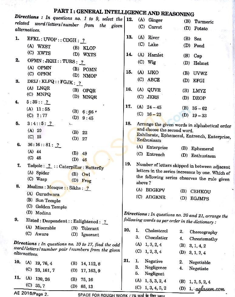 SSC Stenographer 2016 Question Paper Shift 2 - Page 1