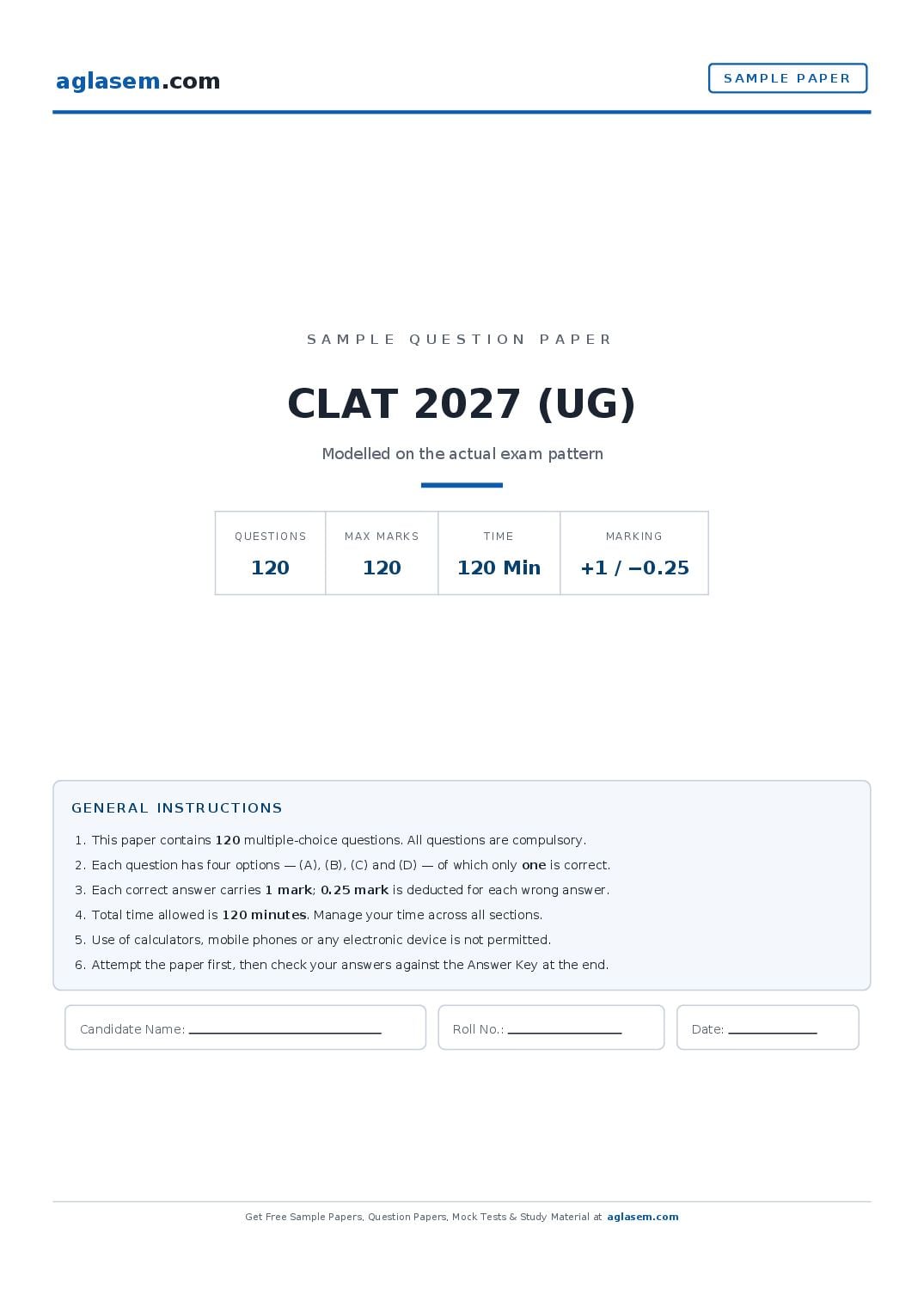 CLAT 2027 Sample Paper (UG) - Page 1 of 89