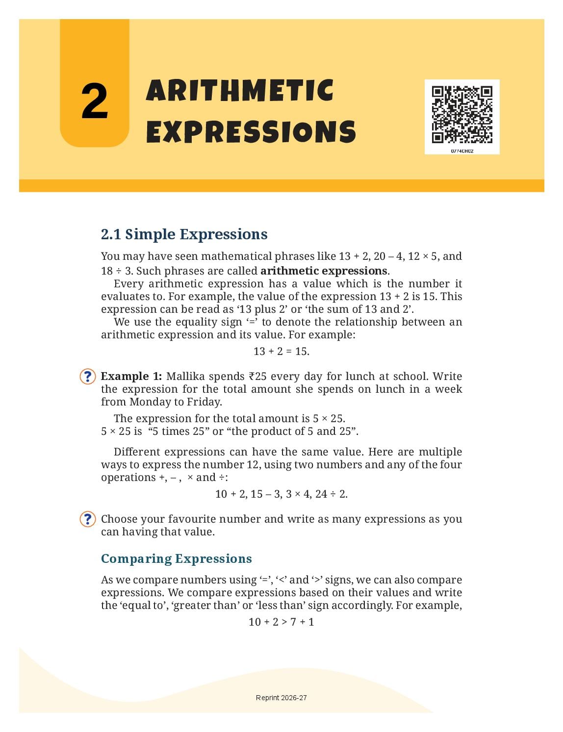 NCERT Book Class 7 Mathematics (Part I) Chapter 2 Arithmetic Expressions - Page 1 of 40
