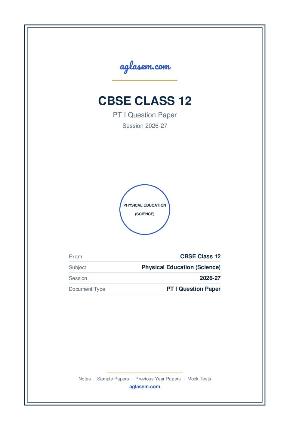 Class 12 PT I Question Paper 2026-27 Physical Education (Science) - Page 1 of 3