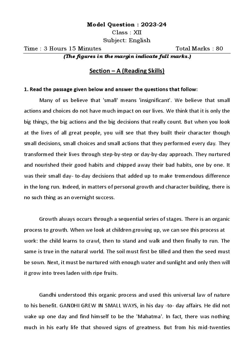 TBSE Class 12 Sample Paper 2024 English - Page 1
