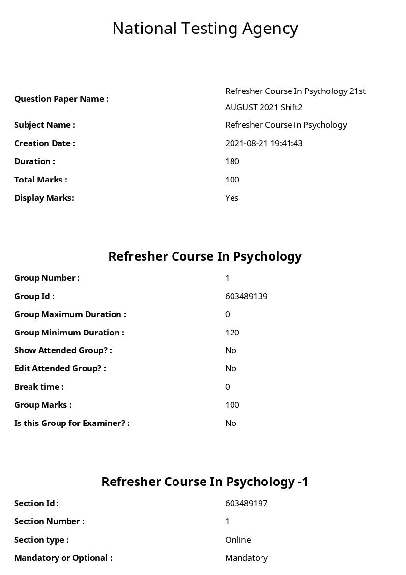 ARPIT 2021 Question Paper for Refresher Course In Psychology - Page 1 of 51