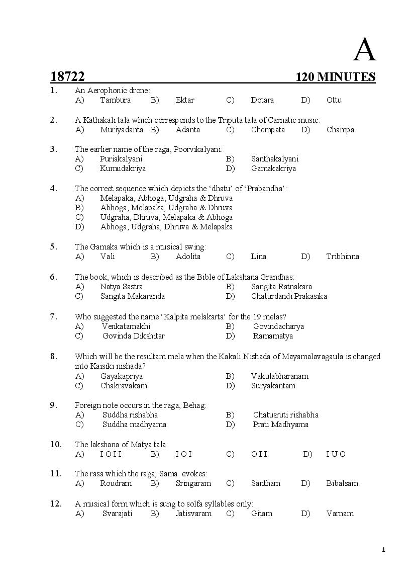 Kerala SET 2018 Jul Question Paper Music - Page 1