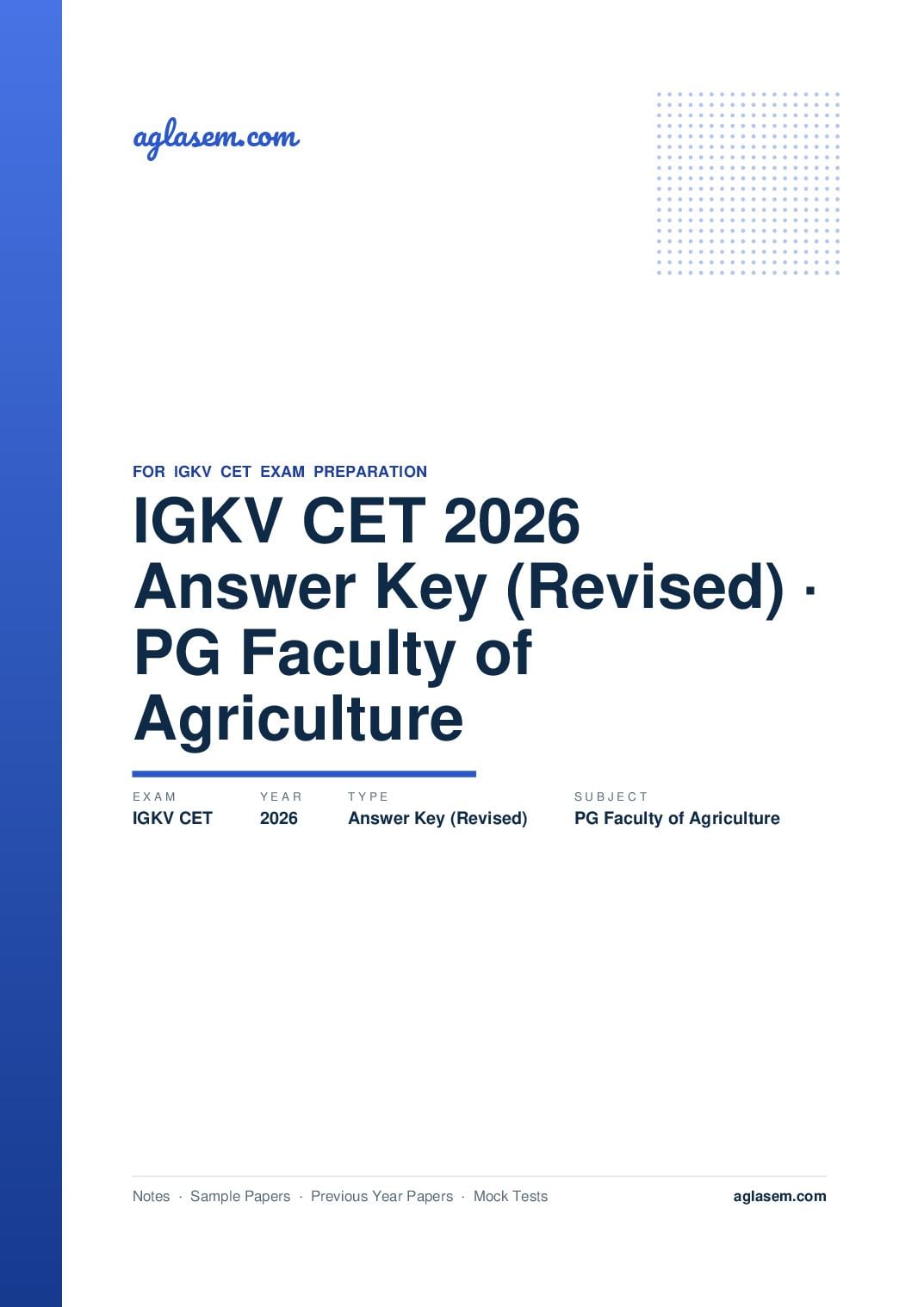 IGKV CET 2026 Answer Key (Revised) PG Faculty of Agriculture - Page 1 of 5
