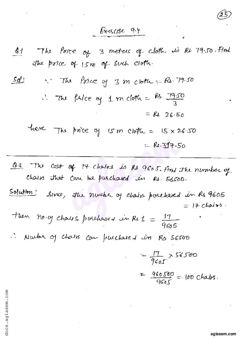 RD Sharma Solutions Class 6 Maths Chapter 9 Ratio, Proportion and Unitary Method Exercise 9.4 - Page 1