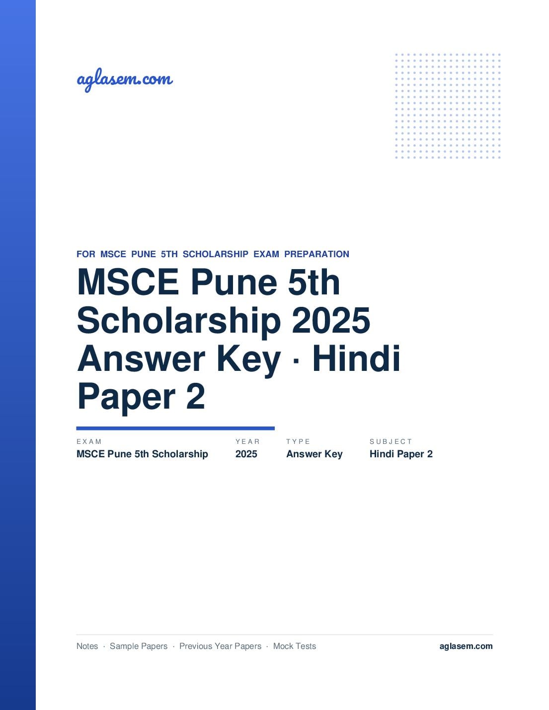 MSCE Pune 5th Scholarship 2025 Answer Key Hindi Paper 2 - Page 1 of 2
