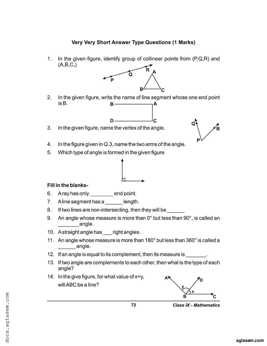Class 9 Maths Extra Questions Chapter 6 Lines and Angles - Page 1
