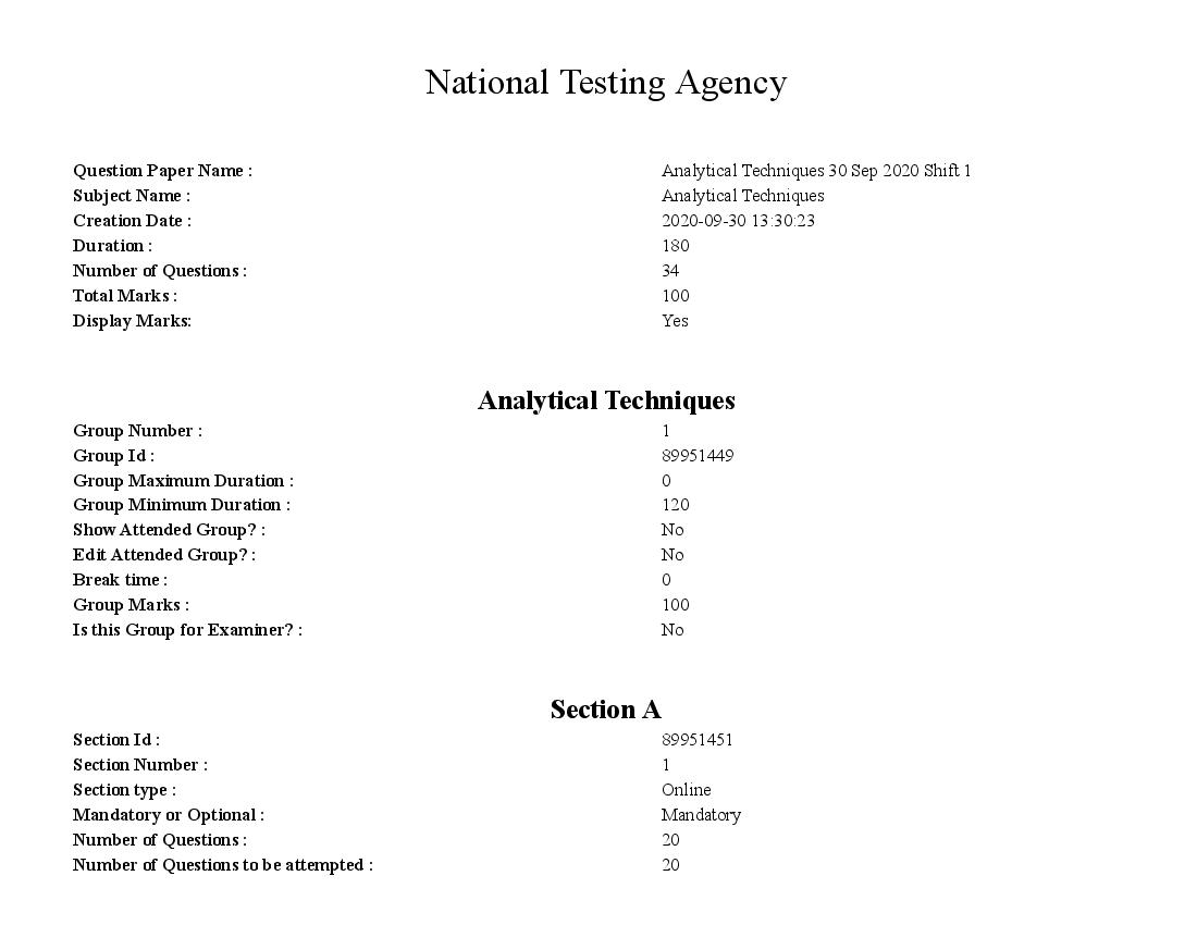 SWAYAM 2020 Question Paper Analytical Techniques - Page 1 of 11