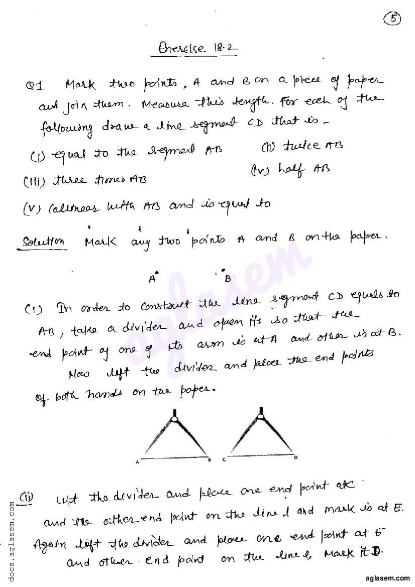 RD Sharma Solutions Class 6 Maths Chapter 18 Basic Geometrical Tools Exercise 18.2 - Page 1