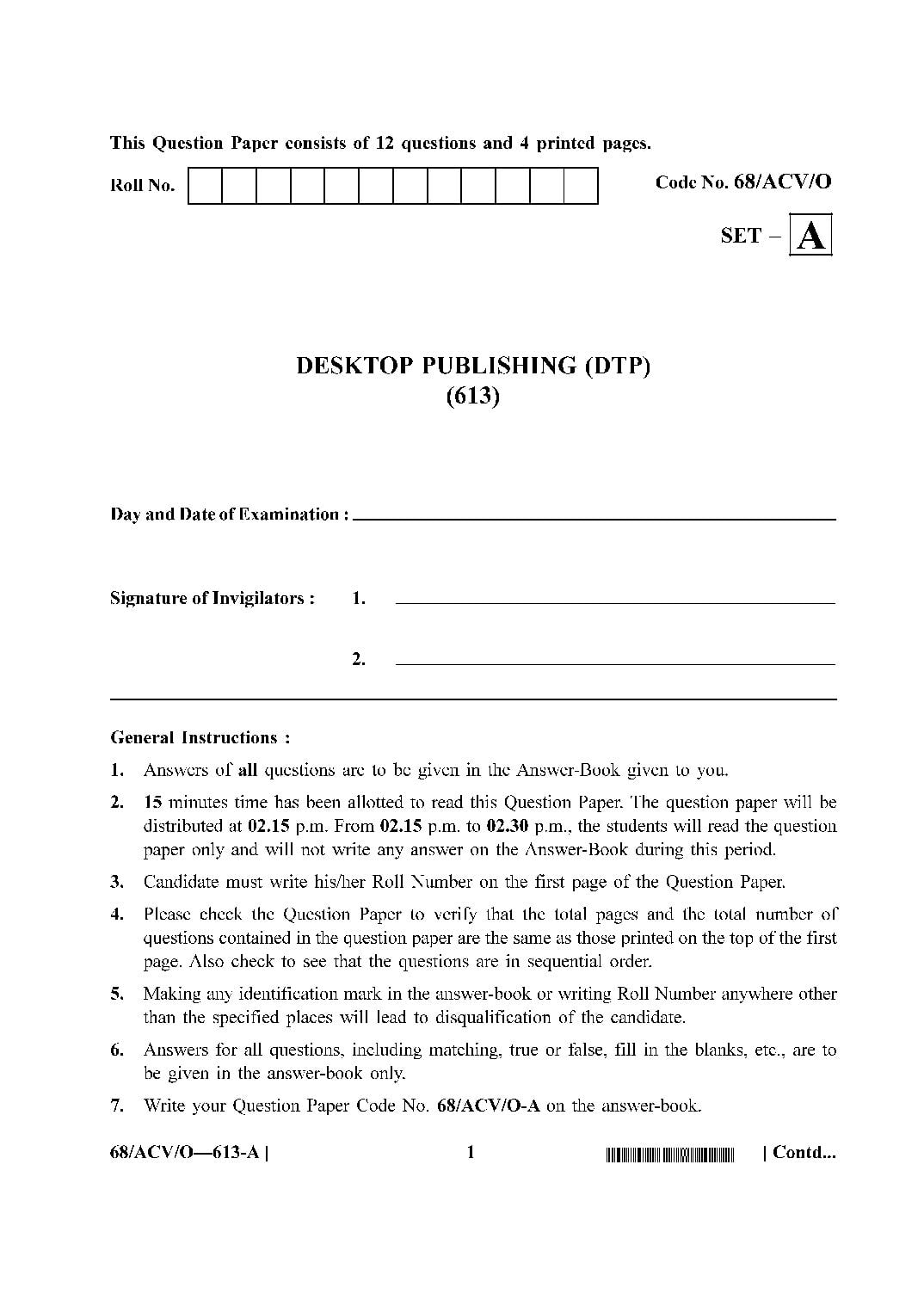 NIOS Class 10 October 2024 Question Paper Desktop Publishing (DTP) - Page 1 of 4