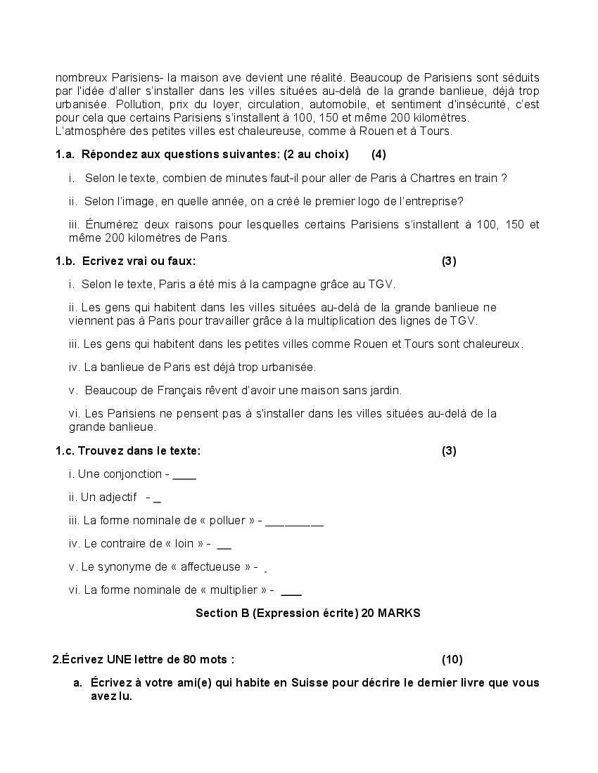 CBSE Class 10 French Sample Paper 2024 PDF With Solutions Download Here