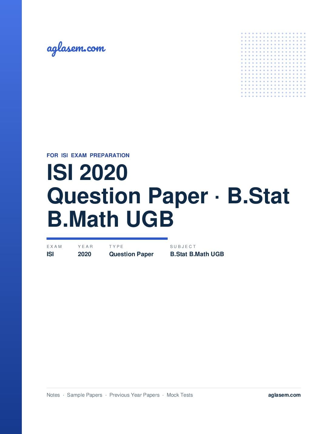 ISI Admission Test 2020 Question Paper B.Stat B.Math UGB - Page 1 of 3