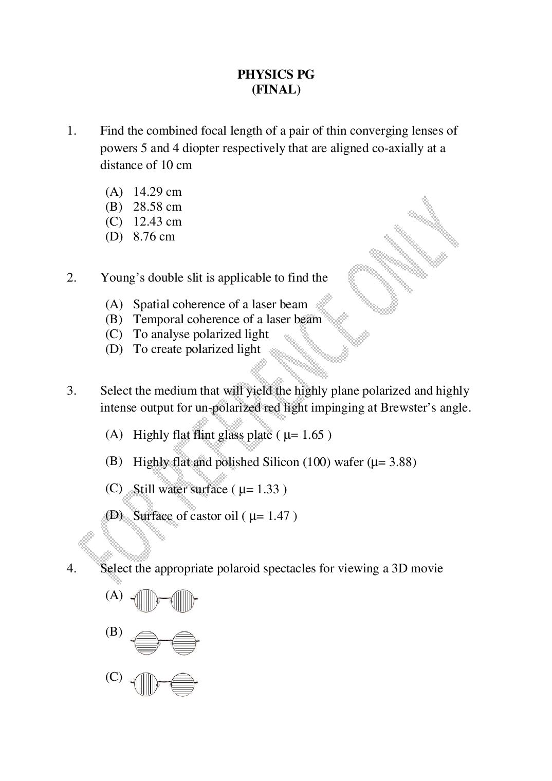 CUSAT CAT 2025 Question Paper Physics - Page 1 of 37