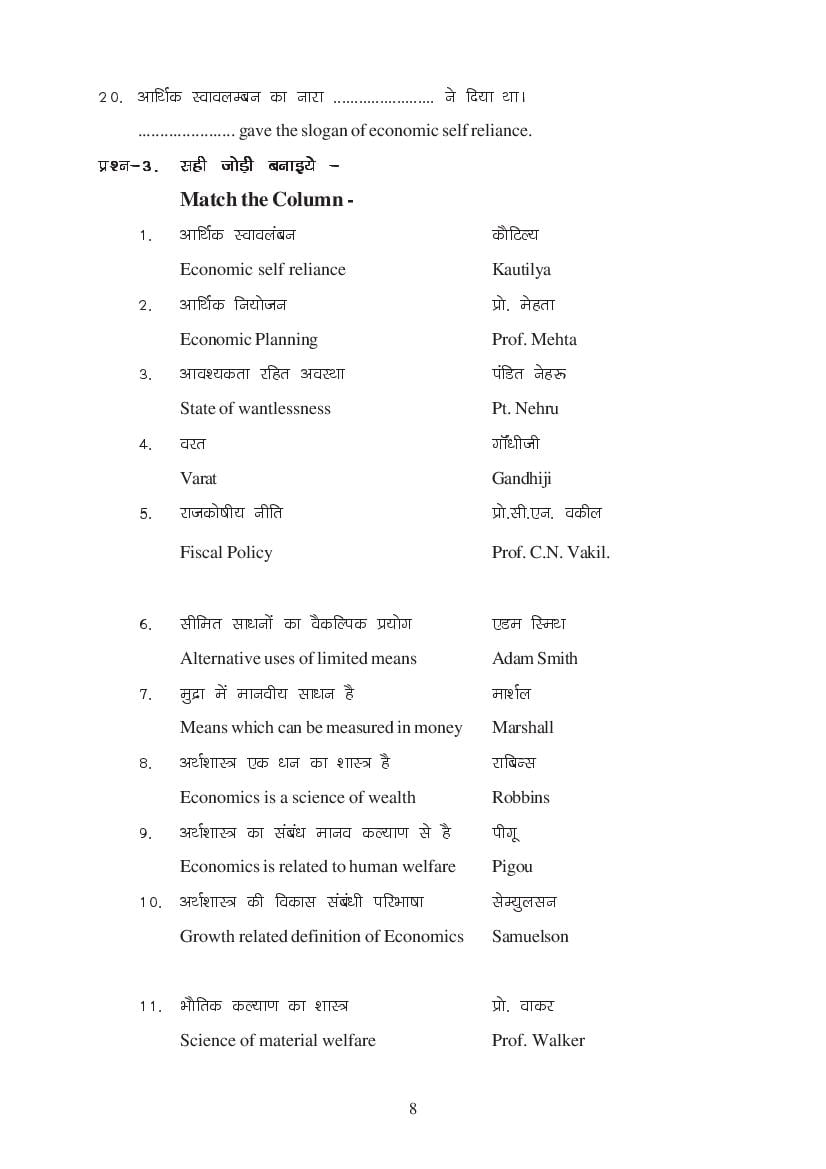 MP Board Class 11 Economics Question Bank (PDF) – Important Questions