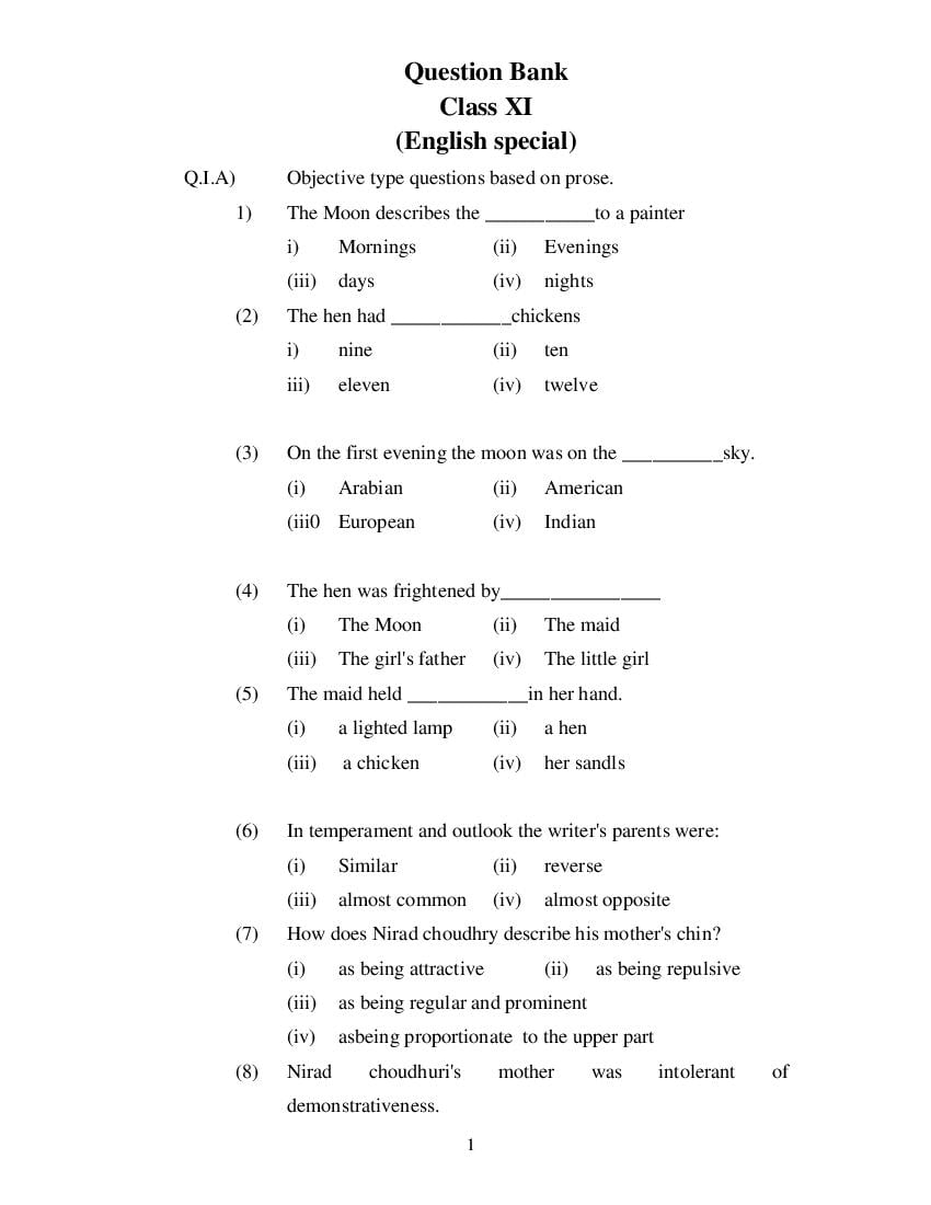 MP Board Class 11 Question Bank English (Special) - Page 1
