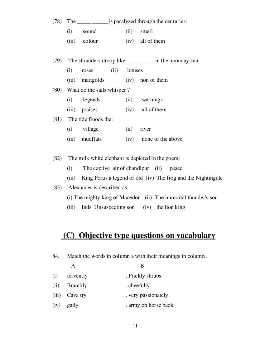 MP Board Class 11 English (Special) Question Bank (PDF) – Important Questions
