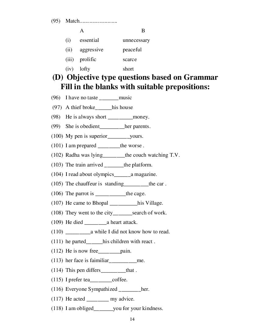 MP Board Class 11 English (Special) Question Bank (PDF) – Important Questions