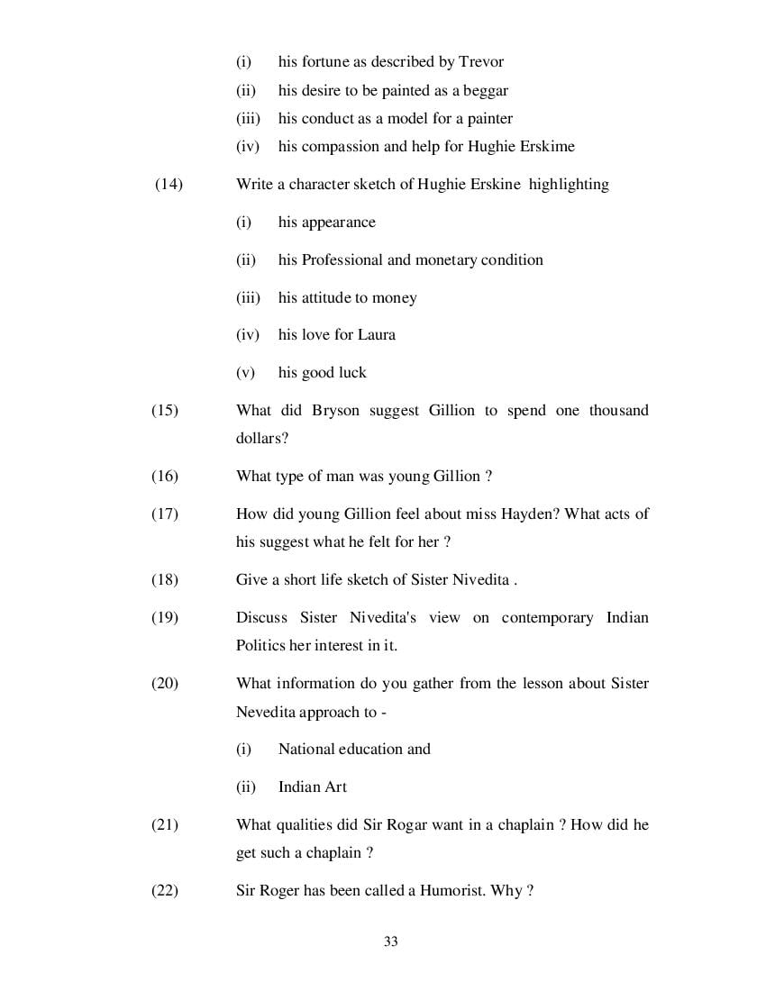 MP Board Class 11 English (Special) Question Bank (PDF) – Important Questions