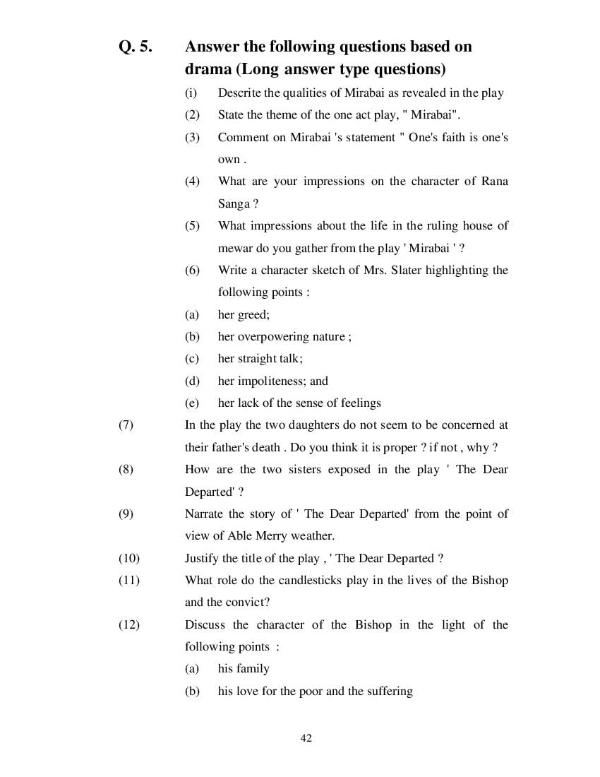 MP Board Class 11 English (Special) Question Bank (PDF) – Important Questions