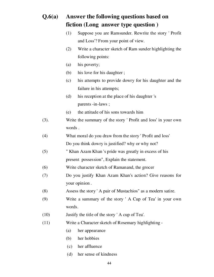 MP Board Class 11 English (Special) Question Bank (PDF) – Important Questions
