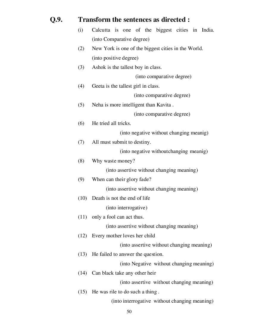 MP Board Class 11 English (Special) Question Bank (PDF) – Important Questions