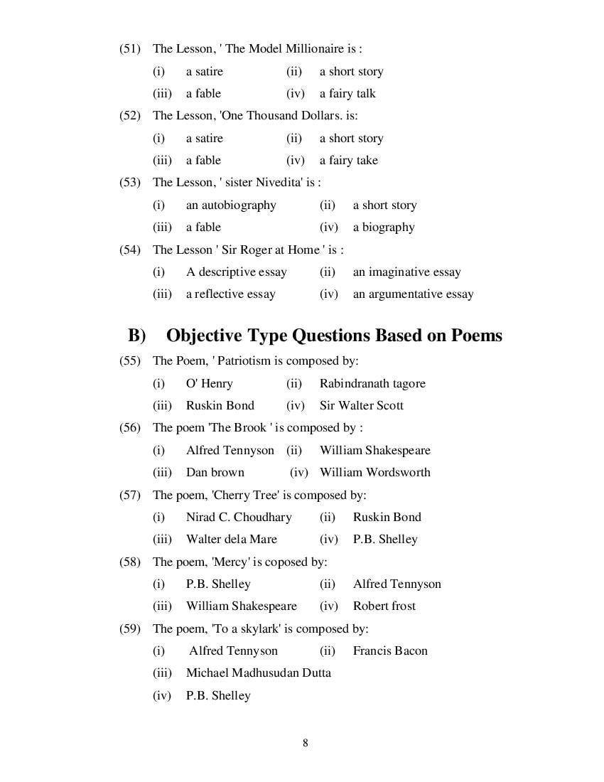 MP Board Class 11 English (Special) Question Bank (PDF) – Important Questions